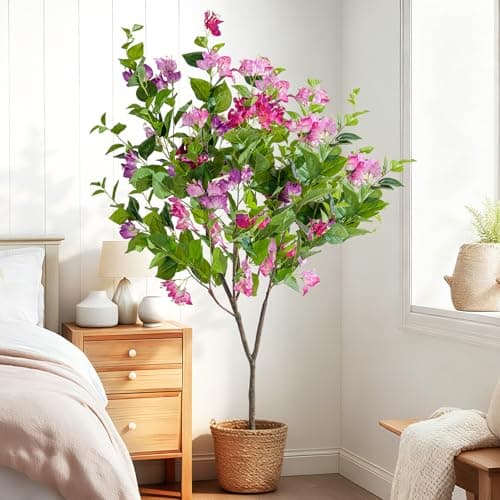 Erimda 4FT Artificial Bougainvillea Tree Artificial Tree Tall Potted Fake Bougainvillea Trees for Outdoor Indoor Lifelike Potted Faux Plants with Wood Trunk and Flowers Office Wedding Home Decor - Thumbnail 6