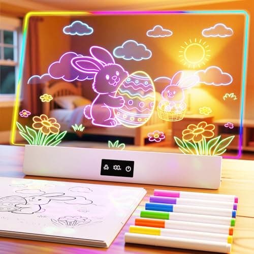 TAEMVV LED Drawing Board for Kids, 16-Inch Rechargeable Light Up Dry Erase Board with 8 Colors, 3 Dynamic Modes, 6-Level Dimmer, 15H Battery, Built-in Stand & Full Kit Clear Milky White - Image 1