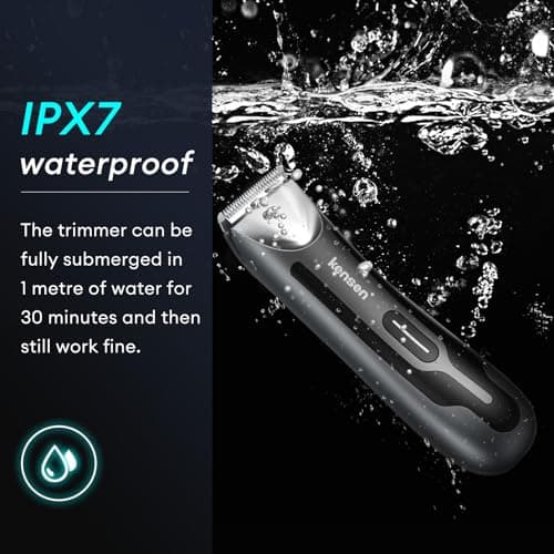 kensen Body Hair Trimmer for Men - Groin & Pubic Hair Trimmer with Ceramic Blades, Manscape Body Shaver for Men with LED Light Ball Shaver IPX7 Waterproof Wet/Dry Rechargeable Body Trimmer Mens Gift - Thumbnail 4