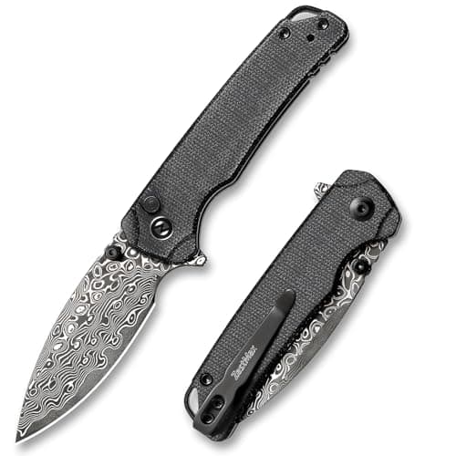 ZestMax Damascus Folding Pocket Knife, 2.99" Blade Micarta Handle Sharp Cool Small EDC Pocket Knives with Clip for Men Women Camping Hiking Survival Outdoor Mini 3080MB (Black)