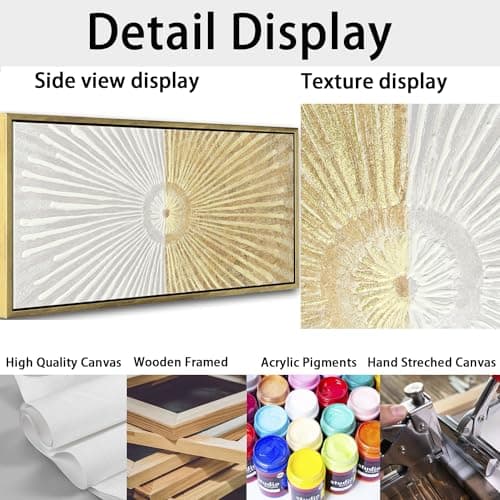 20"x40" Framed Canvas White and Gold Wall Art Symmetrical Line Abstract Modern Wall Decor Art for Living Room Bedroom Bathroom Office Wall Decor - Thumbnail 5