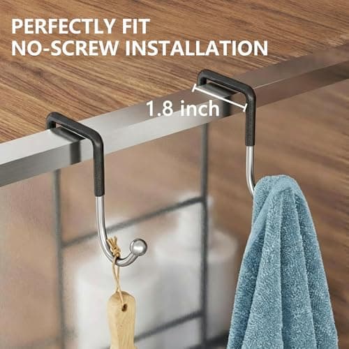 OMAIRA Over The Door Shower Caddy, 3-Tier Hanging Shower Organizer with 8 Hooks & Soap Holder, Height-Adjustable Rustproof Bathroom Shelf for Shower Door, No Drilling Storage Rack, Sliver - Thumbnail 6