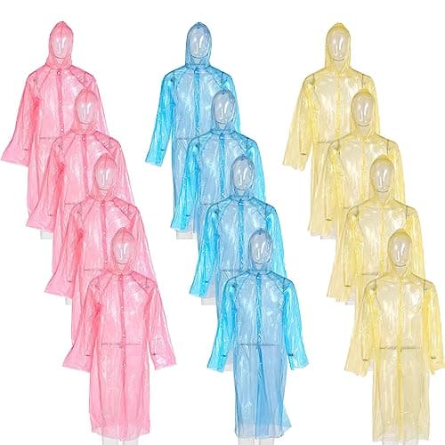 12 Pack Clear Rain Ponchos for Adults, Family, 3 Mix Colors 51.1 Inches Emergency Raincoats,Thickened Durable Universal (12, 3 Mixed Color) - Image 1