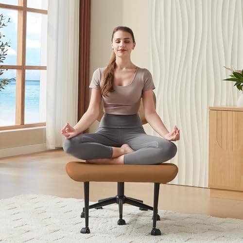 Bestier Meditation Chair with Wider Bentwood Back Support, Ergonomic Cross Legged Office Chair for Adults up to 300 lbs, 360° Swivel Adjustable Height for Multi Position (Contemporary Bentwood, Brown) - Thumbnail 6