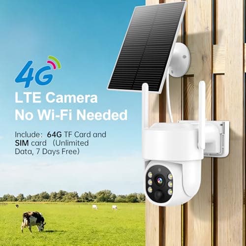 4G LTE Cellular Solar Security Camera Wireless Outdoor, No WiFi Solar Powered Camera, 360° Live View, 2K Color Night Vision, PIR Detection, 2-Way Audio, Motion Alert, Built in SIM Card, Easier to use - Thumbnail 5