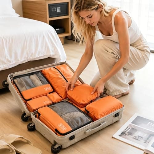 8-Piece Compression Packing Cubes for Travel, Bright & Lightweight Luggage Organizer System for Outdoor Travel & Adventure, Space Save for Backpack, Duffel Bag & Suitcase- Orange - Thumbnail 2