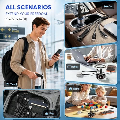 Cruise Vacation Camping Essentials,4 in 1 Multi Charging Cable for Garmin Watch Charger,USB C Cable Universal Charging Cords for Garmin Watch/iPhone17-5/Galaxy/Tablets/PS,Home,Office,Travel - Thumbnail 6