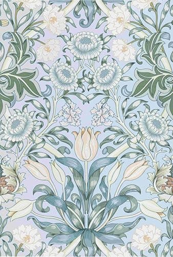 LXCREAT Blue Floral Wallpaper Peel and Stick Vintage Tulip Contact Paper Boho Wall Paper Flower Textured Removable Vinyl Self Adhesive Waterproof for Bedroom Renter Friendly Decor 17.5 in X 393.7in