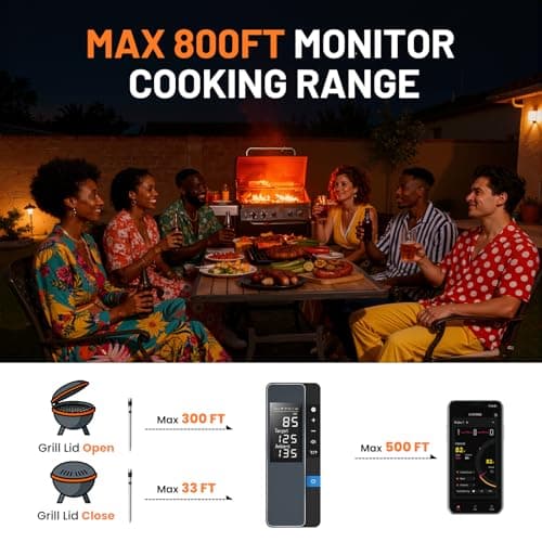 Smart Bluetooth Wireless Meat Thermometer, Real-Time Monitoring Control Digital Thermometer with Smart App, Meat Probe IP67 Waterproof High Accuracy Perfect for BBQ, Oven, Grill & Smoker - Thumbnail 3