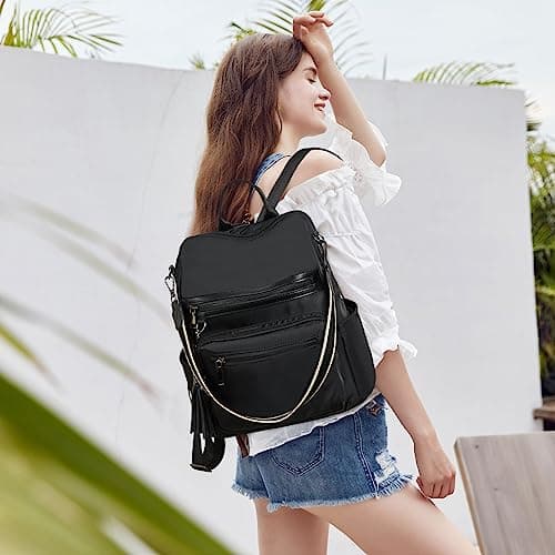 Telena Womens Backpack Purse Nylon Large Travel College Shoulder Bag with Tassel - Thumbnail 2
