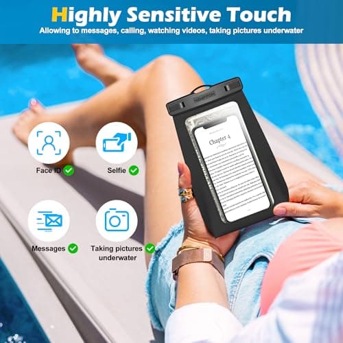 4 Pack Floating Waterproof Phone Pouch - Float Clear Cell Holder Protector with Lanyard - Universal Large Floatable Water Proof Dry Bag Case for iPhone 17 Pro Max Samsung Galaxy - Beach Swimming Pool - Thumbnail 6