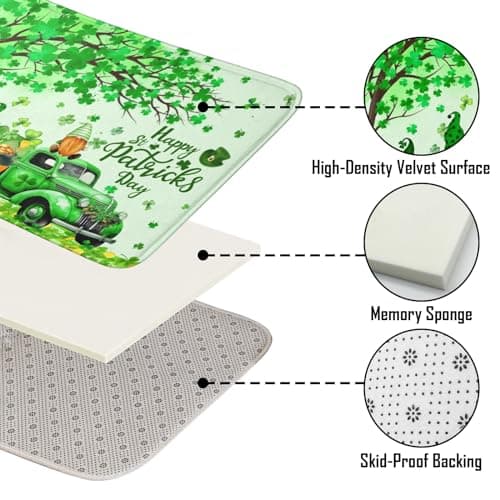 Lutto St Patricks Day Shower Curtain for Bathroom, St Patricks Day Shower Curtain Set with Rugs, Bathroom Set for St Patrick's Day Decorations, Gnomes Shower Curtain with Hooks for Bathroom Decor - Thumbnail 6