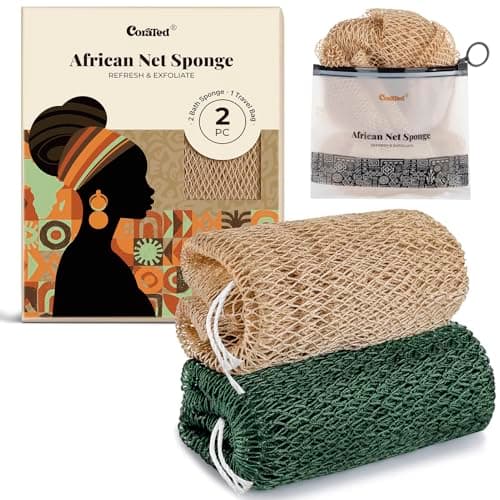CORATED African Net Sponge Authentic, Shower Loofah Exfoliating Bath Net Sponge with Knots, Body Scrubber for Women and Men Daily Use Body Care, Travel Portable Bath Accessories for Bathroom - Image 1
