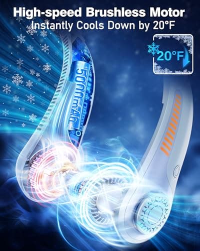 Portable Neck Fan - Rechargeable Personal Fan with Neck Support, 5000mAh, 5-Speed Quiet, Lightweight Long Lasting Bladeless Fan, Wearable Cooling Fan for Hot Flashes, Travel, Gifts for Men Women - Thumbnail 3