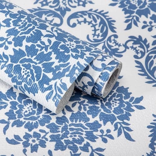 RAY STAR 18" x 8 Ft Shelf Liner for Kitchen Cabinets, Non-Adhesive Cabinet Liner Washable, Drawer Liner for Dresser Non-Slip Bathroom [Blue Damask] - Thumbnail 2