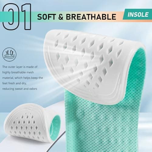 XINIFOOT 3 Pairs Breathable Shock Absorption Sport Shoe Insoles Elastic Soft Running Shoes Pad Replacement Insole for Men&Women Mint Green (M Men 7-8.5 / Women 9-10.5) - Thumbnail 2