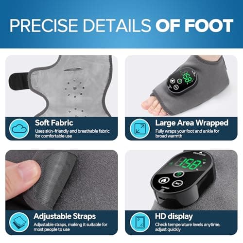 Cordless Foot and Ankle Massager for Pain Relief, FSA Eligible HSA, Rechargeable Foot Massager for Neuropathy Ankle Heating Pad Wrap with Massage for Circulation, 6Heat & 3Vibration Levels&Timer(Grey) - Thumbnail 6
