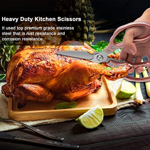 CGBE Kitchen Scissors, Multi-Purpose Kitchen Shears, Heavy Duty Dishwasher Safe Food Scissors for Chicken, Poultry, Fish, Meat & Herbs with Non-Slip Grips - Rosegold - Thumbnail 5
