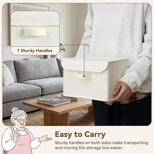 GRANNY SAYS Small Storage Bins with Lids, Small Storage Boxes, Shelf Baskets for Shelf, Collapsible Storage Bins for Living Room, Bedroom, 10x8x7 Inch, Ivory White, 2-Pack - Thumbnail 5