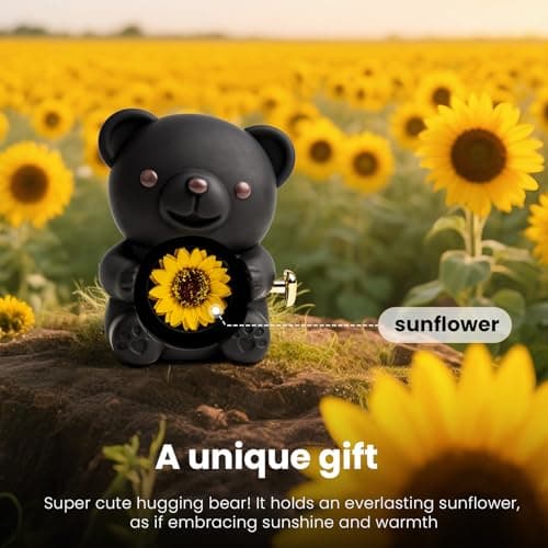 mountova Gifts for Women Birthday Mothers Day, Lucky Sunflower Bear with Necklace & Gift Box for Mom Daughter Sister, Anniversary Wedding Gift for Wife Girlfriend, Surprise Jewelry Box, Black - Thumbnail 3