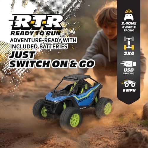 Motor Dayz Polaris RZR Remote Control UTV – 1:14 Scale 2WD RC Car, Officially Licensed Polaris RZR, Full-Function 2.4GHz Radio Control, USB Rechargeable, Ready to Run, Blue - Thumbnail 4