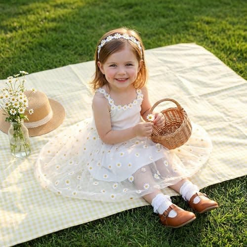 Toddler Girl White Daisy Dress Tulle Layered Easter Sundress Boutique Floral Party Outfit for Little Girls Summer Sleeveless 4-5T - Thumbnail 2