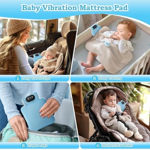 Baby Vibrating Sleep Soother, Baby Sleep Aid, Newborn Soothers for Help Sleeping, 3 Adjustable Vibration Modes, 90 Min Timer, Newborn Vibrations Mattress Pad for Home & Travel, Use for Crib & Stroller - Thumbnail 4