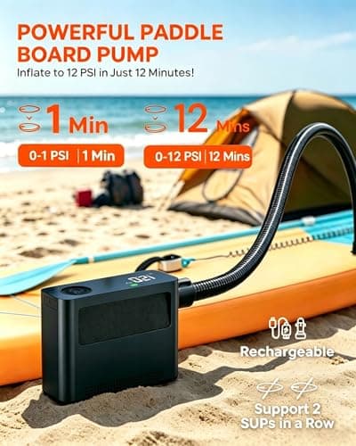 Paddle Board Pump 10 Pump Modes SUP Pump 500L Airflow/min Tire Inflator Portable Air Compressor 4X Speeds Electric Air Pump Suitable All Model Tires, Tents, SUP, Air Mattess, Kayak - Thumbnail 2