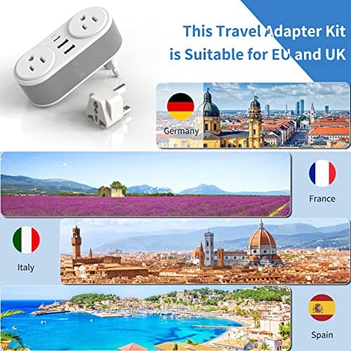 European Travel Plug Adapter for Europe & UK, CHUAFIUR International Power Plug with 2 AC Outlet and 3 USB Ports, Type C Adapter American to UK EU Ireland Italy Israel Spain France Travel Essentials - Thumbnail 6