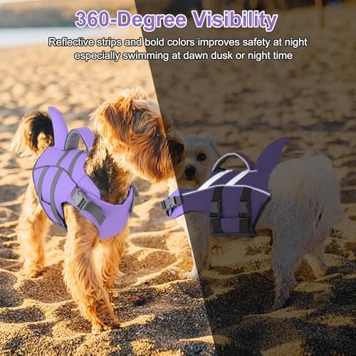 Dogcheer Dog Life Jacket with Shark Fin, High Buoyancy Swim Vest with Top Rescue Handle, Adjustable Reflective Flotation Vest for Swimming, Kayaking, Boating - Taro Purple,XS - Thumbnail 5