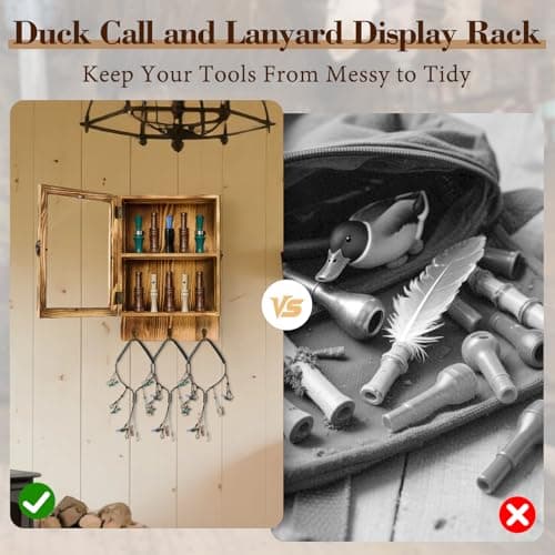 Dononr Duck Call Display Rack with 10 Slots and 3 Lanyard Hooks – Duck Hunting Gear with Clear Acrylic Door – Wood Wall Mounted Storage Case Organizer for Men and Collectors, Rustic - Thumbnail 4