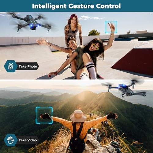 Drone with 1080P FPV Camera, Drone for Kids Adults with One Key Take Off/Land, Altitude Hold, 3D Flip, Waypoint Flight, Gestures Selfie, Gravity Control, 3 Speed, 2 Battery, Mini Drone with Camera for Kids 8-12 10-15, Beginners - Thumbnail 6