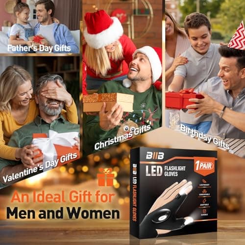 BIIB Fathers Day Dad Gifts from Daughter Son Wife, LED Flashlight Gloves Gifts for Men, Mens Gift for Him Grandpa Husband, Fathers Day Gift for Husband Dad, Tools Cool Gadgets, Camping Essentials - Thumbnail 5