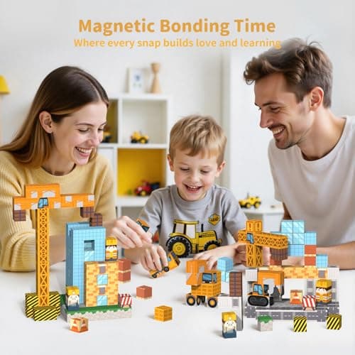 VNLINA Magnetic Blocks Building Toys - 154PCS Magnet Building Blocks Set Construction Cubes STEM Sensory Stacking Kids Toys for Boys Girls - Thumbnail 6