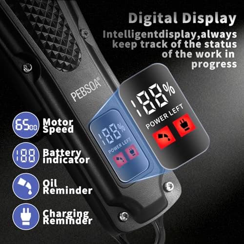 pebsoa® Professional Men's Hair Trimmer Set, Cordless Hair Clippers for Men, Includes a T-Shaped Trimmer and a Nose Hair Trimmer,LCD Battery Level Display（Black） - Thumbnail 2