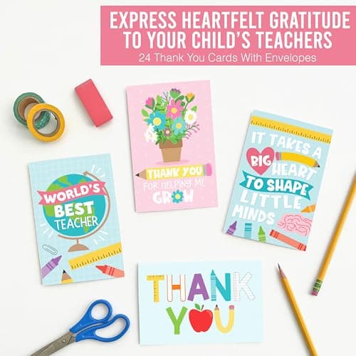 Hadley Designs 24 Teacher Thank You Cards with Envelopes - 6 x 4 Teacher Appreciation Cards Bulk, End of School Year, Graduation 2026, Teachers Appreciation Week, Thank You Teachers Card from Student - Thumbnail 5