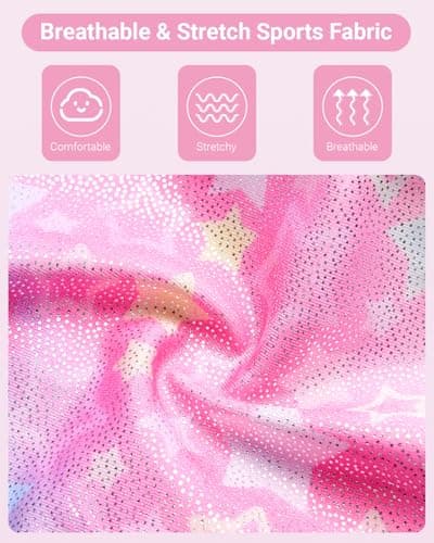 JiAmy Two Piece Gymnastics Leotards for Girls, Sleeveless Sparkly Dance Biketards with Shorts Ballet Tumbling Outfit Star Colored 5-6 Years - Thumbnail 4