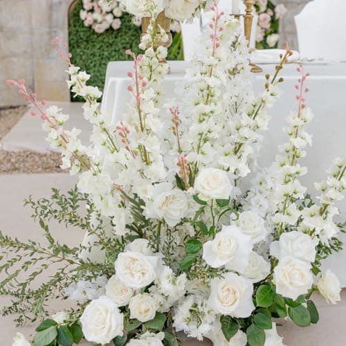 LILUYTO 6PCS White Delphinium Artificial Flowers, Long Stem Faux Larkspur Silk Flowers, 33.5" Bendable Fake Flowers Bouquets for Tall Vase Table Kitchen Home Offices Garden Wedding Decor - Thumbnail 4