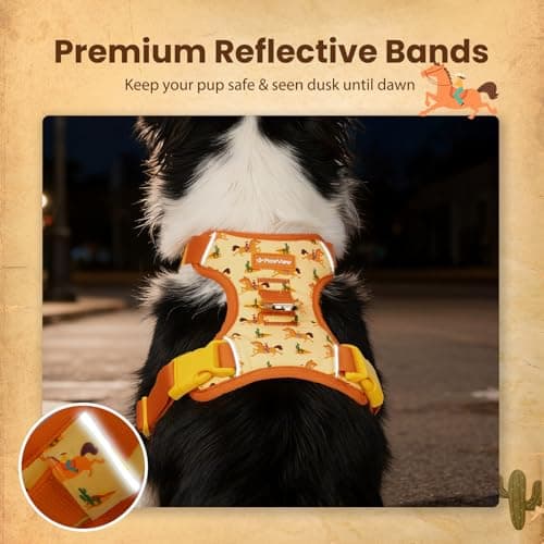 Escape Proof Western Cowboy No Pull Dog Harness, Soft Air Mesh Vest with Front & Back Clips, Adjustable Fit, Includes QR ID Tag for Safe Walking & Running, Orange, Small - Thumbnail 5