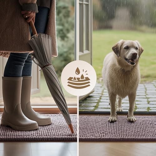 EHEYCIGA Super Absorbent Dog Door Mat for Muddy Paws 24x16 Inch Indoor, Front Doormat Outside Entrance, Quick Dry Chenille Washable Dog Crate Bed, Non-Slip Pet Rug Mud Mat Outdoor Entryway, Brown - Thumbnail 4