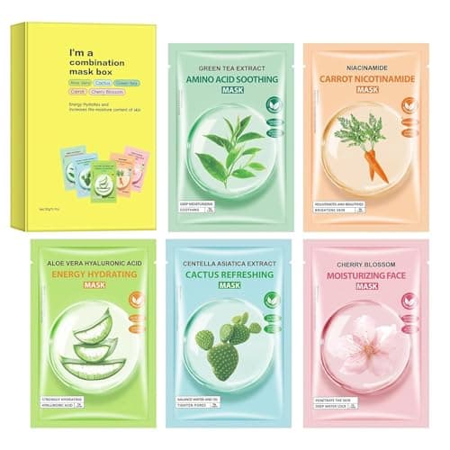 Sheets Face Masks Skincare for All Skin Types, Hydrating Facial Sheets Mask for Firming, Sheet Mask with Cherry Blossom Cactus Aloe Vera Facial Sheet For Moisturizing, Soothing, Face Mask for Women