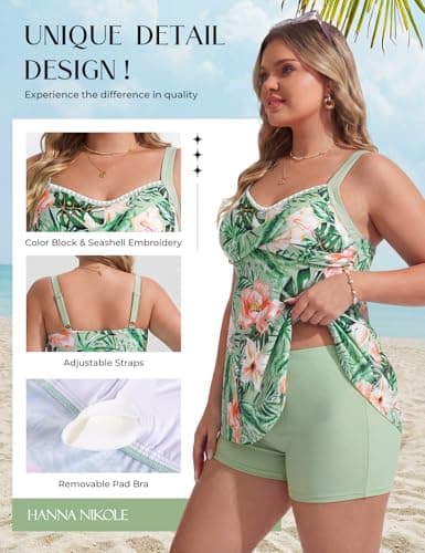 Hanna Nikole Plus Size Tankini Swimsuits for Women, Swim Suits for Women 2026, Swim Tank Top with Boy Shorts Green 22 Plus - Thumbnail 4