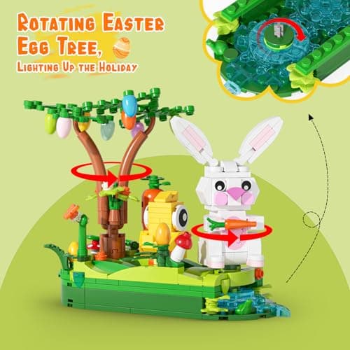 Easter Egg Hunt Bunny Building Rotate Toy Set - Movable Ears Forest Base Running Water Rotating Mechanism to Rotate Bunny Tree, Chick Rabbit Festival Decoration Gifts for Kids Adults Boys Girls 8+ - Thumbnail 3