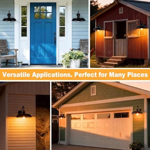 16 Inch Dusk to Dawn Gooseneck Barn Light, 2-Pack Extra Large Farmhouse Porch Lamps, Industrial Vintage Anti-Rust Stain Black Wall Mount Outdoor Fixture with Photocell for Exterior Courtyard Barn Shed - Thumbnail 5