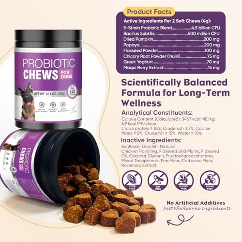 TTLXRL Probiotics for Dogs 200pcs Dog Probiotics for Digestive Health Digestive Enzymes and Prebiotic, Probiotic Chews for Dogs Support Gut Health, Relieve Diarrhea, Itchy Skin, Enhance Immunity - Thumbnail 5