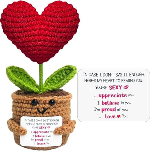 Birthday Gift for Her Wife Women Grandma Inspirational - Funny Gifts Handmade Positive Crochet Heart Flower, Emotional Support Anniversary Birthday Gifts for Women Sister Friend Wife