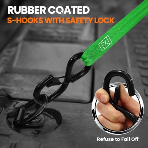 Retractable Ratchet Strap (4 Pack), 1" x 12' Heavy Duty Retractable Tie Down Straps,1,500lbs Break Strength Automatic Ratchet Straps for Securing Cargo, Weather Resistant Security S-Hooks (Green) - Thumbnail 3