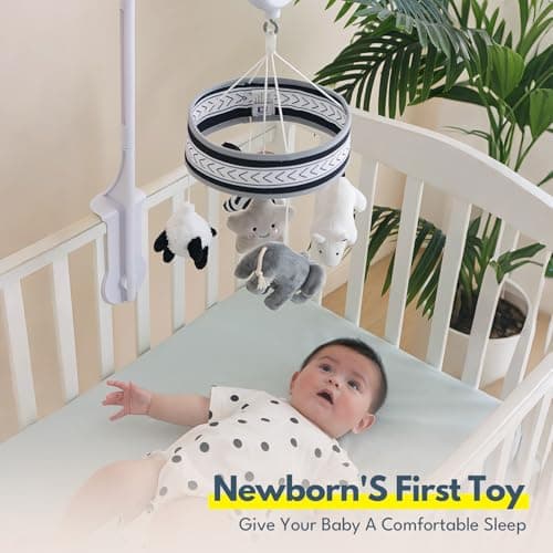 Lovvie & Joy Baby Crib Mobile,Mobile for Crib with 35 Lullabies and Stuffed Animals Hanging Toys for Newborns Boys and Girls,Black & White Animals Nursery Decor - Thumbnail 4