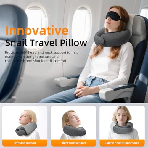 Travel Neck Pillows for Airplanes, Premium 100% Memory Foam Neck Pillow with Alternative Skin-Friendly Silk Cover - Upgrade Liner Enables Easy Pillowcase Cleaning, Travel Pillow Fits Plane, Car, Train - Thumbnail 6