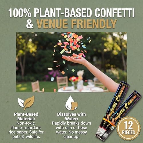 Biodegradable Confetti Cannons 12 Pack, 12" Multicolor Party Poppers for Birthday, Graduation, Wedding, Christmas, New Year & Celebration Events - Thumbnail 2